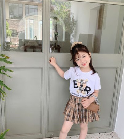 Girls-short-sleeve-T-shirts-top-ands-Skirt-set